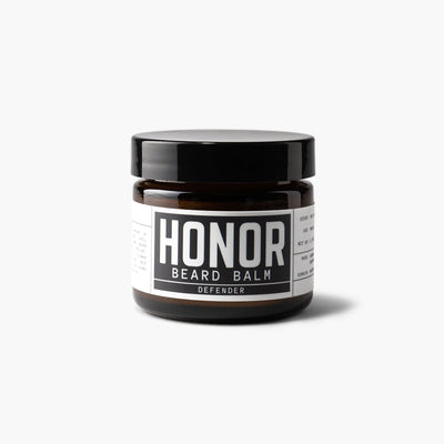 Honor's beard balm in our defender blend on a white background